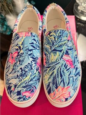 Floral Canvas Slip-On Sneakers in Blue and Pink - Lilly Pulitzer